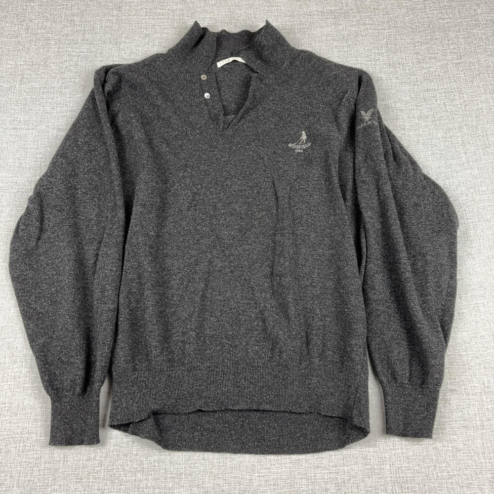 Lyle & Scott Sweater Mens Large Gray Mock Neck Henley Wool Muirfield Golf